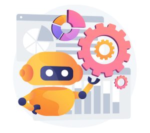 Ai affiliate marketing automation tool image of orange robot and pink gears in 